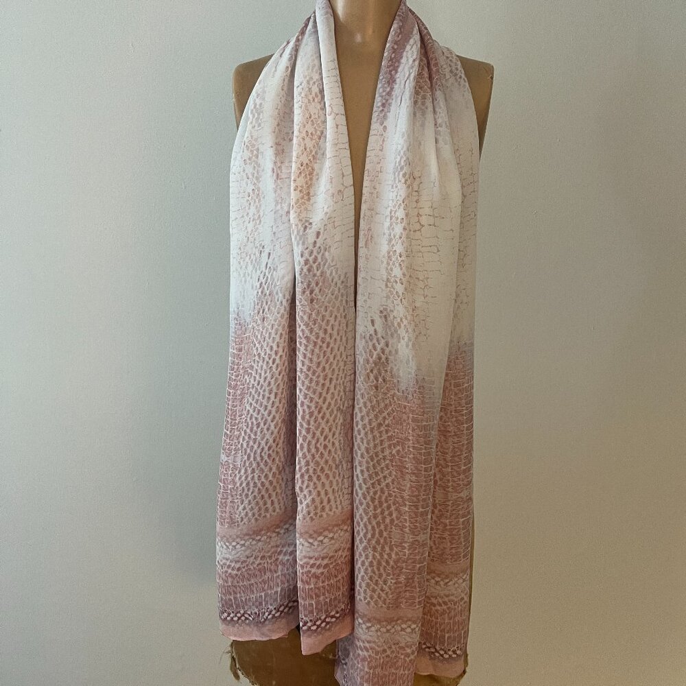 White House Black Market Rectangular Silk Scarf in shades of Ivory, Pink & Gray
